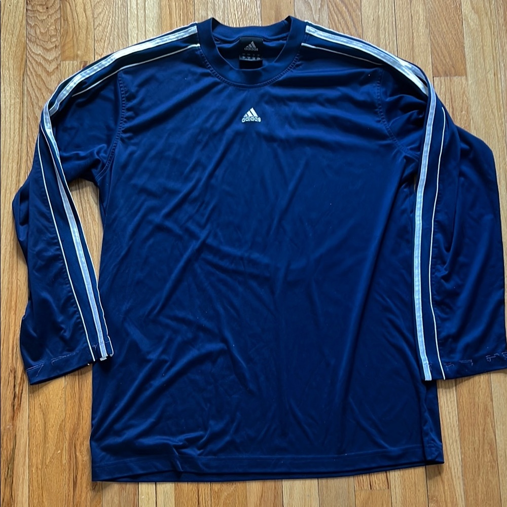 Adidas Men's Blue Athletic Climalite Fabric Long Sleeve Shirt